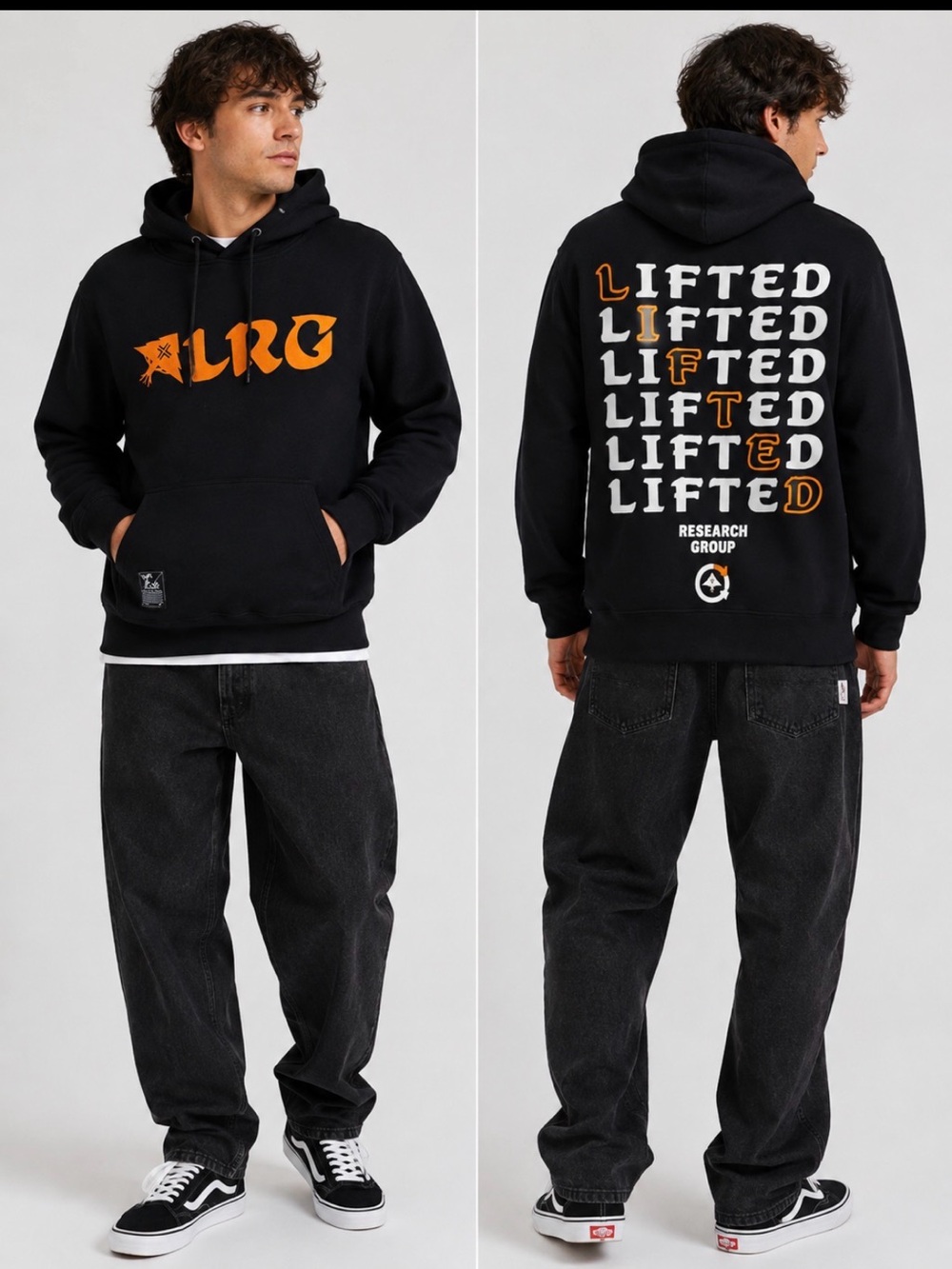 LRG Lifted Research Group Black Orange Graphic Hoodie NWT Streetwear - Picture 1 of 7